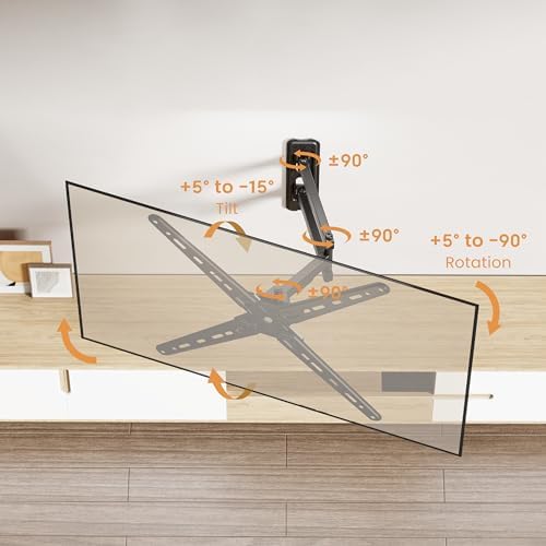 PL-443 Landscape to Portrait Vertical Rotation Full Motion TV Monitor Wall Mount Bracket Articulating Arms Swivel Tilt for Most 13" to 55" Flat Screen TV | Max VESA 400x400mm Up to 44lbs