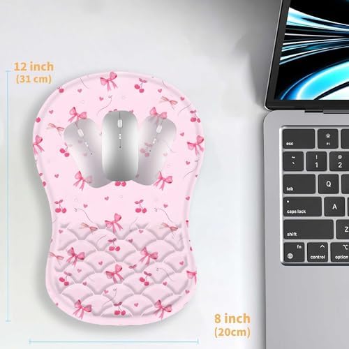 Ergonomic Mouse Pad Wrist Support with Massage Design,Cute Bows Wrist Rest Pain Relief Mousepad with Memory Foam,Mousepad for Wireless Mouse