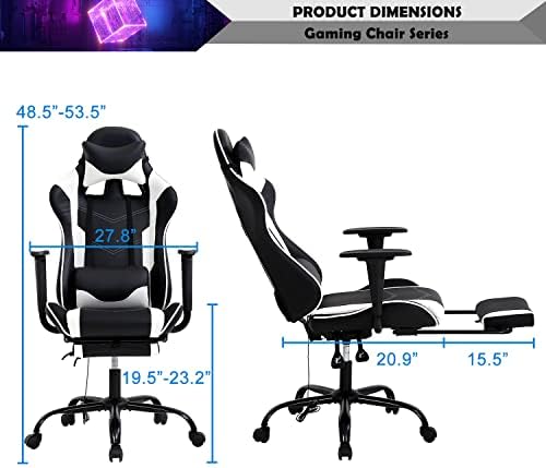 Gaming Chair Racing Style Office Computer Game Chair Ergonomic Desk Chair with Headrest Lumbar Support,High Back Gamer Office Chair Recliner Video Game Chairs for Kids or Adults,White
