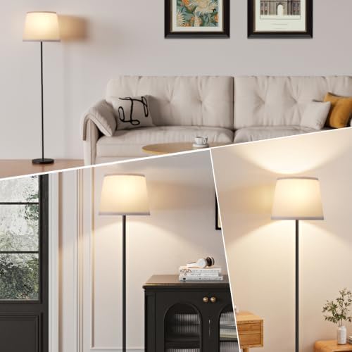 Ambimall 60'' Modern Floor Lamp with Shade, Tall Lamps for Living Room, Bedroom, Office, Dining Room, Pleated Fabric White Lampshade(Without Bulb)