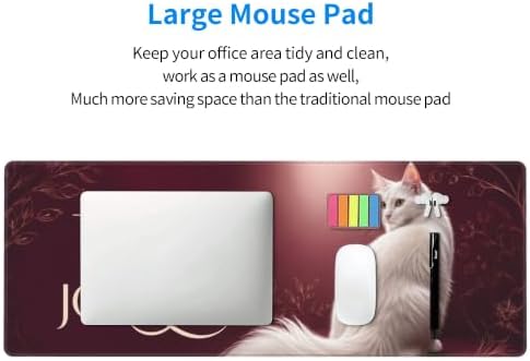 White Cat Cute Mouse Pad Mouse Pads for Desk 11.8x31.5 in Burgundy