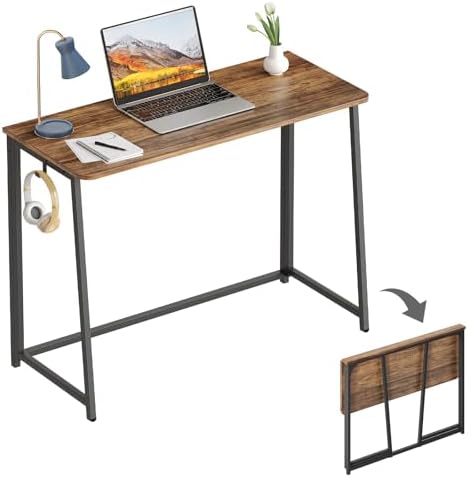 WOHOMO Folding Desk, 39.4" Foldable Computer Table for Small Spaces, Walnut