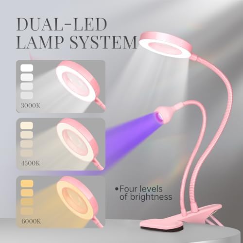 krofaue UV Nail Lamp with 6X Magnifier, 4 Brightness, Dual Light Mode