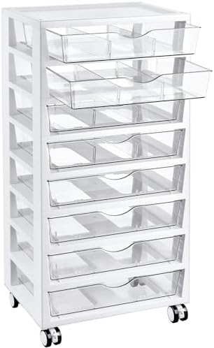 Vtopmart 8 Tier Rolling Cart with Drawers, Clear Plastic