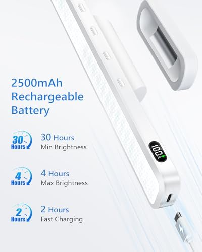 WILLED 5W Vanity Lights for Mirror, Eye-Friendly Mirror Light, 2500mah Rechargeable Under Cabinet Lights with Battery Display, Button Control Magnetic Light Bar for Closet, Bathroom and Desk