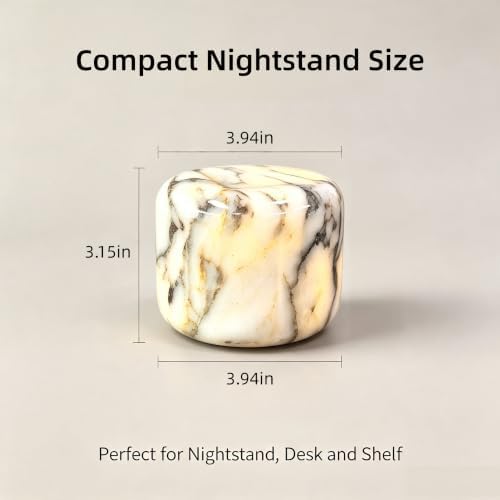Natural Marble Lamp Cordless Pat Control Night Light Rechargeable Small Marble Table Lamp, Dimming Warm Glow Portable Stone Touch Lamp for Bedroom, Living Room, Decor Gift