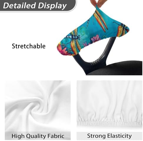 Dragonfly Print Office Chair Arm Covers Set of 2, Soft Elastic Fabric Chair Arm Rest Covers, Stretchy Washable Office Chair Arm Covers for Desk Chairs Computer Chair, Blue