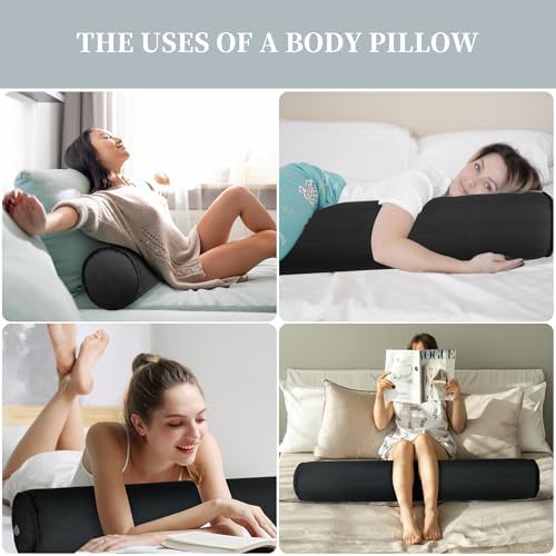 ONTYZZ Inflatable Long Body Pillow, Long Pillow for Bed, Oval Bolster Pillow for Good Sleeping and Back/Neck Support, 1pcs Black