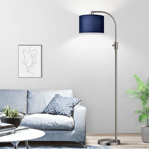 Nintiue Upgraded Modern Arc Dimmable Tall Standing Floor Lamp with Blue Shade, 1200 Lumens LED Bulb Included, for Living & Reading Room, Bedroom, Office & Nursery, Brushed Nickel