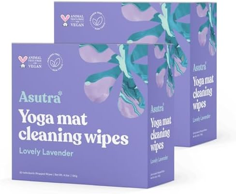 ASUTRA Yoga Mat Cleaning Wipes (Lovely Lavender) (2 Boxes = 60 Wipes)