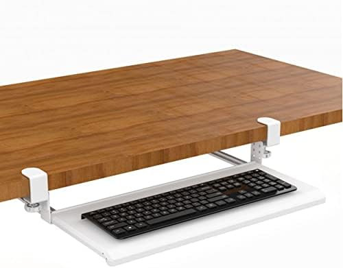 Stand Up Desk Store Large Clamp-On Retractable Adjustable Keyboard Tray | Improve Comfort While Increasing Desk Space - for Desktops Up to 1.5" Thick (33" W x 12.25" D) (White) (Large)