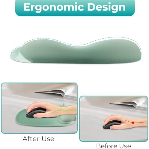 Mouse Pad with Wrist Rest Support, Ergonomic Mousepad with Comfortable Gel Cushion, Gaming Mouse Pad with Non-Slip PU Base, Relieve Pain Relief, for Home Office Computer Laptop, Green