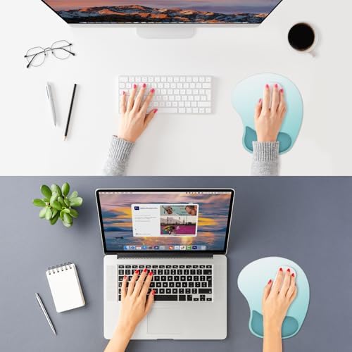ITNRSIIET Ergonomic Mouse Pad, Cushioned Gel Wrist Rest, Non-Slip Base, Smooth Surface, Compatible with All Mice for Office & Gaming, Desk Accessory, 9.5 x 8.2 inch, Light Green