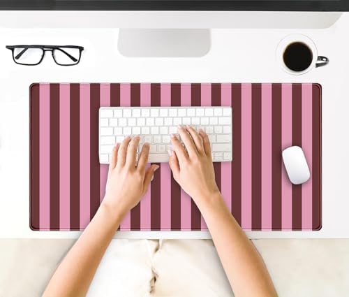 Pink and Burgundy Striped Desk Mat Cute Pastel XXL Large Gaming Mouse Pad Desk Pad Kawaii Cozy Aesthetic Keyboard Laptop Computer Mat