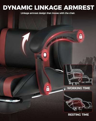 LUCKRACER Gaming Chair with Footrest, Pocket Spring Seat, 90°-135° Reclining Computer Chair with Linkage Armrests, Lumbar Support, Height Adjustment, SGS-Tested Gas Lift, 330 lbs Capacity, Red