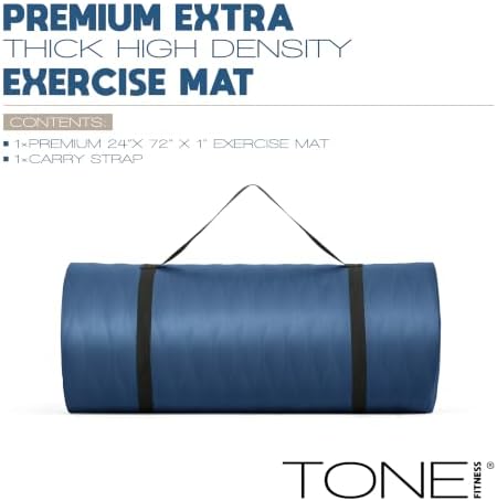 Tone Fitness 1" Extra Thick Yoga Mat, Exercise & Pilates Mat with Strap