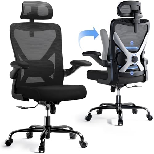 Black Ergonomic Office Chair: Mesh Desk Chair Comfy with Headrest& Lumbar