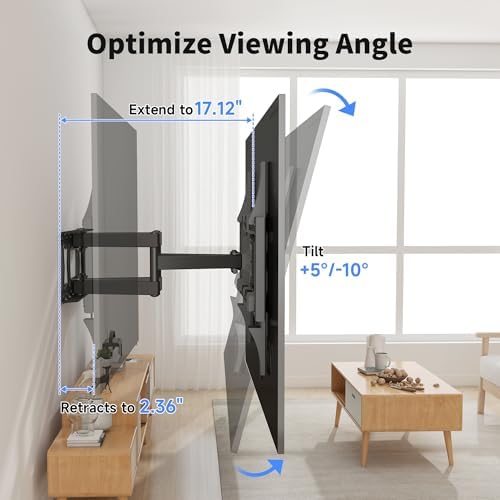 Full Motion TV Wall Mount for Most 37"-86" Flat/Curved TV up to 132lbs,Swivel Tilt Bracket with Articulating 6 Arms, Max VESA 600x400mm, Max 16” Wood Stud, MA02A