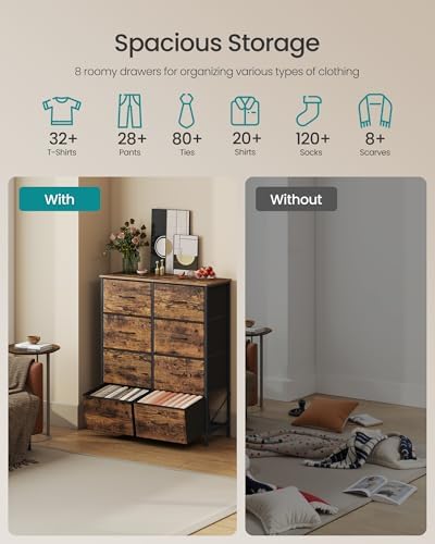 SONGMICS Dresser for Bedroom, Tall Dresser with 8 Fabric Drawers