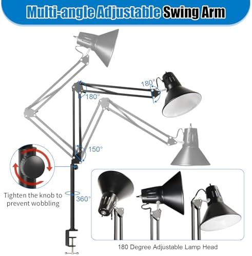 LED Clamp on Desk Lamp, 360°Adjustable Swing Arm Desk Lamp