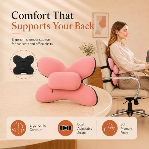 Lumbar Support Pillow for Office Chair & Car, Desk Chair Back Cushion,,Pink