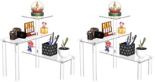 Sezanrpt Clear Countertop Corner Organizer Shelf 11.8x11.8x12.4 Inch, 3 Tier Acrylic Bathroom Organizer Corner Shelf for Countertop, Space Saver, Moisture Proof (Pack of 2)
