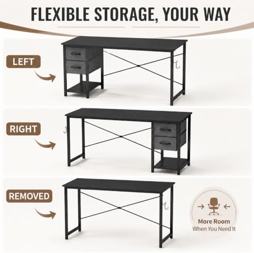 Simple Deluxe 40 Inch Black Computer Desk with Drawer & Side Hook – Compact Office Desk for Bedroom, Sleek Writing Table with Storage for Study, Work & Home