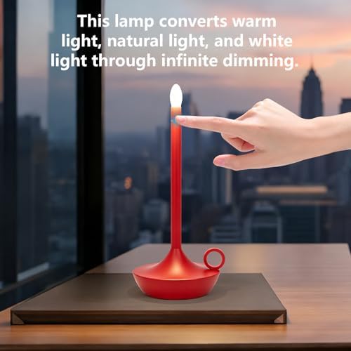 Rechargeable Cordless Table Lamp, Battery Table Light | Stepless Dimming Portable LED Table Light with Memory Function, for Outdoor/Dinner/Patio/Restaurant. (Red)