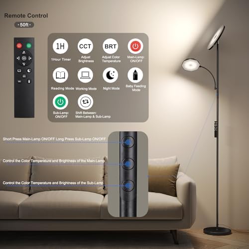 SUNMORY Floor Lamps for Living Room，LED Standing Lamp with Remote Control