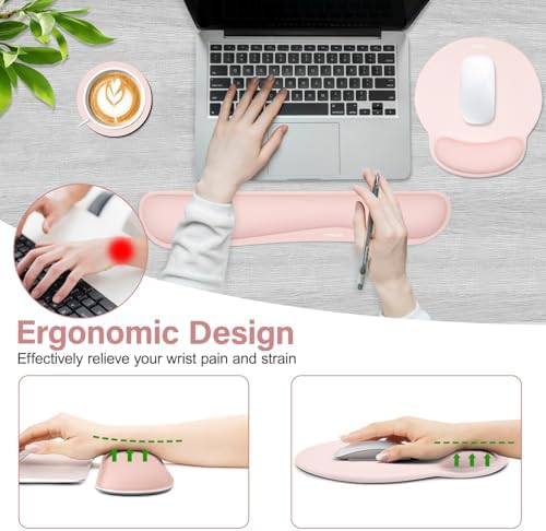 MOSISO Wrist Rest Support for Mouse Pad&Keyboard Set, Chalk Pink