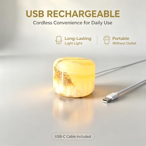 Natural Marble Lamp Cordless Pat Control Night Light Rechargeable Small Marble Table Lamp, Dimming Warm Glow Portable Stone Touch Lamp for Bedroom, Living Room, Decor Gift