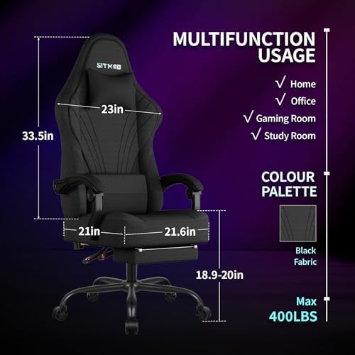 Gaming Chair, Big and Tall Gaming Chairs for Adults with Footrest and Lumbar Support, Comfortable Ergonomic Fabric Computer Chair 350 lbs, 360° Swivel, Height Adjustable Video Game Chairs, Silla Gamer