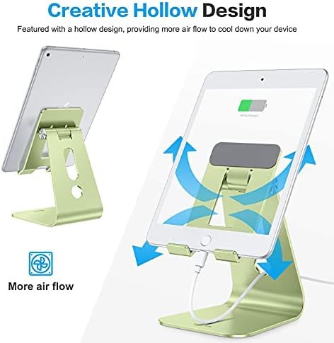 OMOTON Adjustable Tablet Stand for Desk, Upgraded Longer Arms for Greater Stability, T2 Tablet Holder with Hollow Design for Bigger Sized Phones and Tablets Such as iPad Pro/Air/Mini, Green