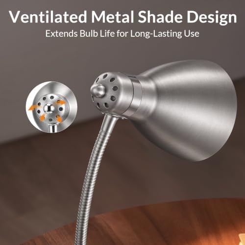 LEPOWER Metal Desk Lamp, Adjustable GooseNeck Reading Light for Bedroom