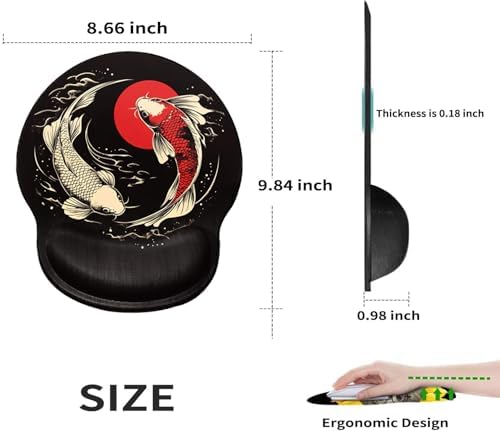 Koi Fish Mouse Pad with Wrist Support Ergonomic Mousepad Wrist Rest Carp Gel Mouse Mat Gaming Cushion Mouse Pads for Computer Office Work Women Men Kids