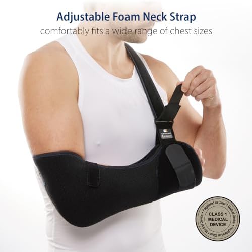 Comforband Duluxe Shoulder Immobilizer Arm Sling – Medical Sling with Adjustable Shoulder and Waist Straps for Torn Rotator Cuff, Clavical, Elbow, Forearm Injury (Small)