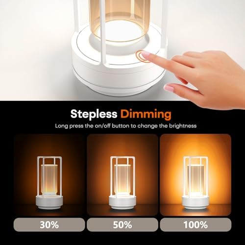 Rechargeable Cordless Small Metal Table Lamp, Stepless Dimming, 3-Color