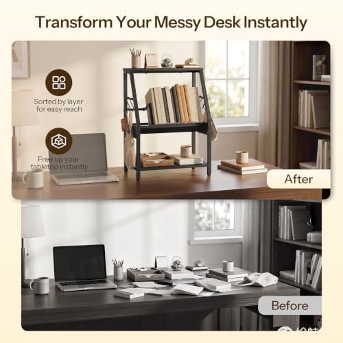 HOOBRO Desktop Bookshelf, 3-Tier Desk Organizer Shelf, Small Office Shelves