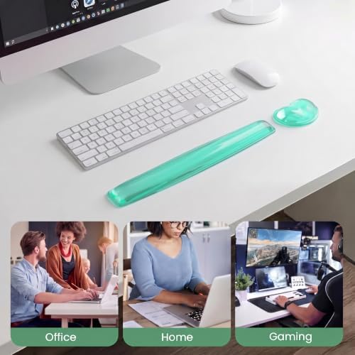 Gel Keyboard & Mouse Wrist Rest Set - Keyboard Wrist Rest Pad & Mouse Support for Office Gaming Pad Computer Laptop Ergonomic Comfortable Pain Relief-Green Pad Set