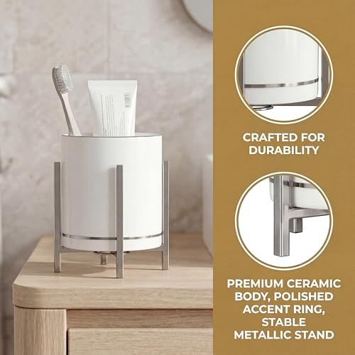 Rose Pen Cup Holder for Ladies, Desk Pencil Holder for Women, Ceramic Pencil Cups, Rose Gold Makeup Brush Cup, Cute Makeup Brush Holder, Office Desk Accessories for Women