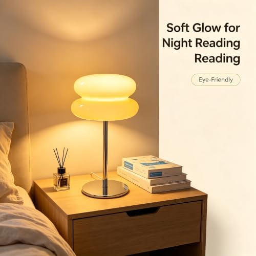 Mushroom lamp, Bedroom Medieval Modern Bedside Table lamp for Night Stands, Vintage dimmable Small Lamps, Cute Cool Desk Lamps Home Room Aesthetic Decor for Living Room(Cream‌)