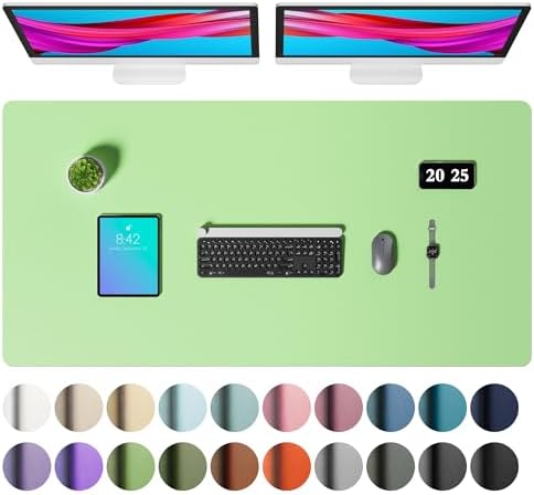Aothia Faux Leather Desk Mat – Large Mouse Pad, Non-Slip PU Leather Blotter, Waterproof Writing Surface for Office and Home (Foam Green, 47.2" x 23.6")