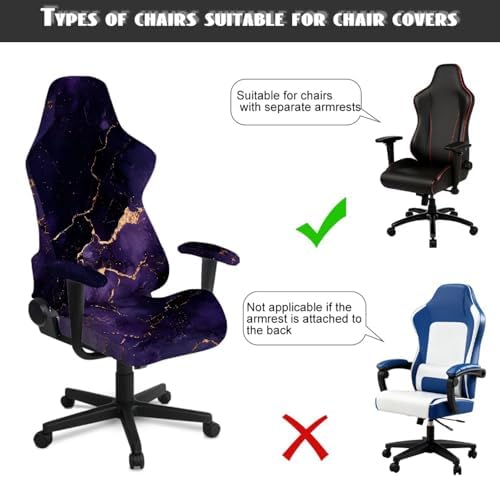 Marble Print Gaming Chair Cover for Cats Stretch Non Slip Furniture Protector Washable Anti Dust Computer Chair Slipcover with Armrest Covers