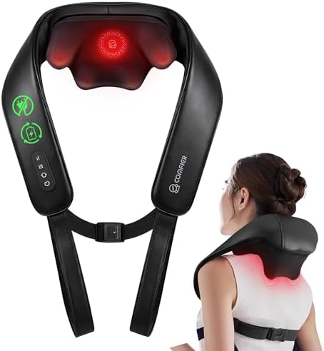 COMFIER Shiatsu Neck Massager with Heat - Cordless 4D Neck and Shoulder Massager for Pain Relief Deep Tissue, Graphene Heating, Trapezius Muscle Relaxer Massage Pillow,Ink Black