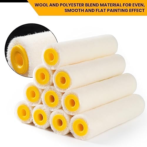Mister Rui Paint Roller, 4 Inch Paint Roller Wool Blend, 30 Pack, 4mm Short Nap, Small Paint Roller Covers, Reusable Mini Paint Rollers for Use with All Paints and Stains