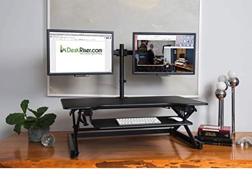 Standing Desk Converter by DeskRiser | Extra Wide 40 Inch Desk Riser Works for People up to 6 Feet 4 Inches Tall | Fits 3 Monitors and Features an Ergonomic Sliding Keyboard Tray (Black, 40" Wide)