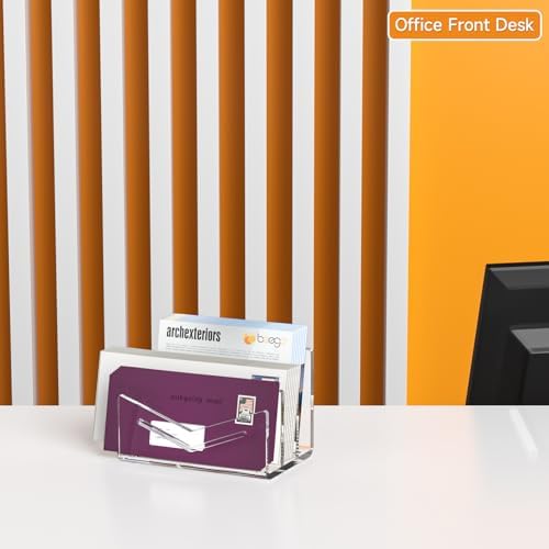 Beego Envelope and Mail Organizer Countertop - 3 Compartments Clear Acrylic Desk Organizer Letter Holder Desktop File Sorter Bill Document Folder Rack for Office, Home, School Desk Organization
