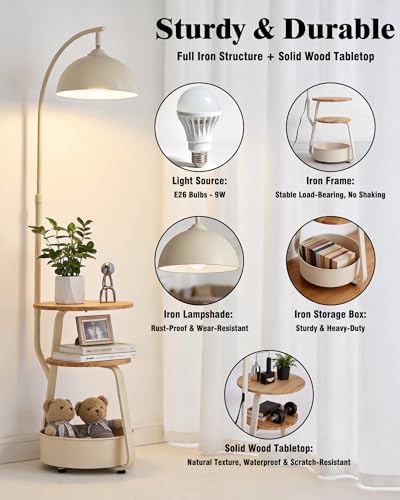Smart Floor Lamp with Side Table, Dimmable, for Living Room