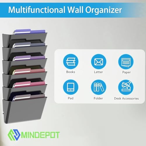 MINDEPOT 8 Pockets Acrylic Wall File Organizer, Wall File Holder Black