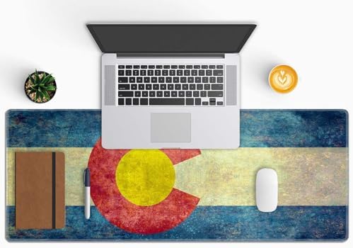 Large Gaming Mouse Pad with Stitched Edges, Vintage Colorado State Flag Desk Mat, Extended Keyboard Pad, Non-Slip Rubber Base Desk Pad for Keyboard and Mouse, 31.5X11.8 inch